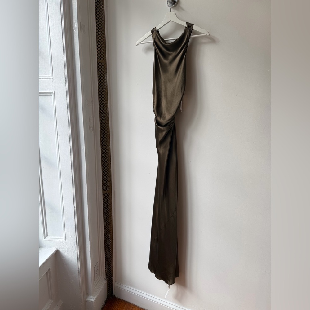 NEW NWT Reformation Morel Brown Anaiis Silk Dress High Neck Open Back Maxi - Picture 7 of 12